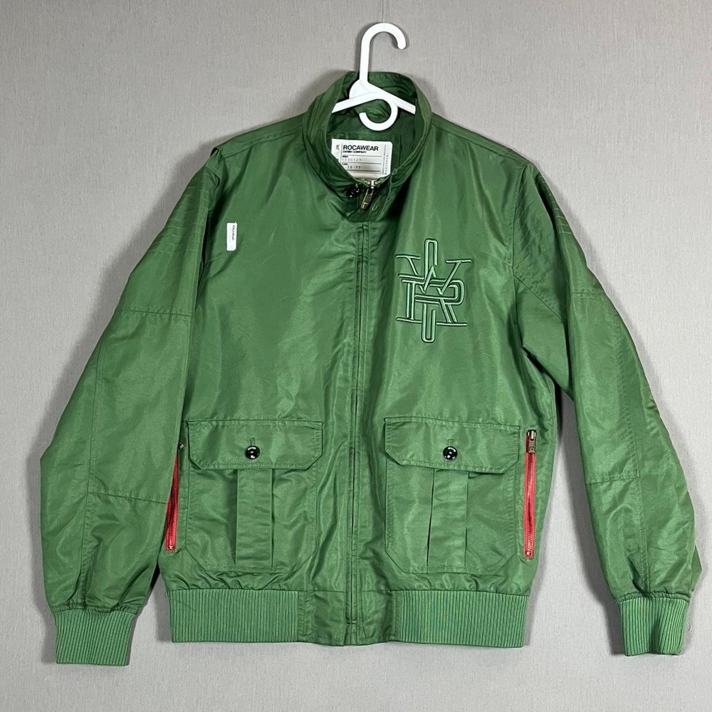 Rocawear Y2K Vintage Jacket Mens Large Green Bomber Full Zip EUC